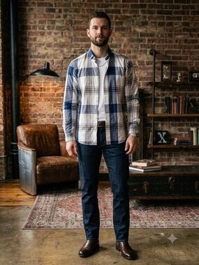 Classic Blue & White Cotton Men's Shirt - Network